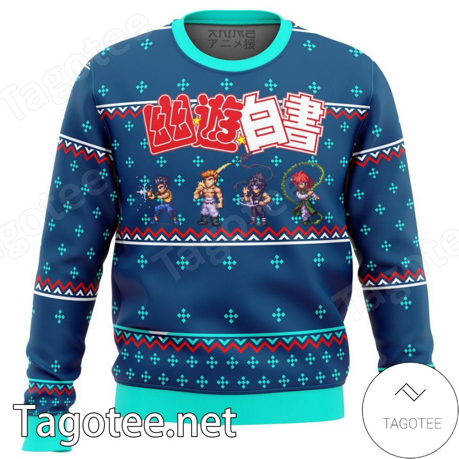 Pixel Ghost Fighter Yuyu Hakusho Premium Manga Anime Xmas Ugly Christmas Sweater