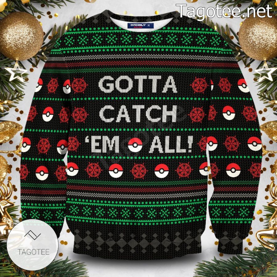 Pokemon Theme Gotta Catch 'Em All' Xmas Ugly Christmas Sweater