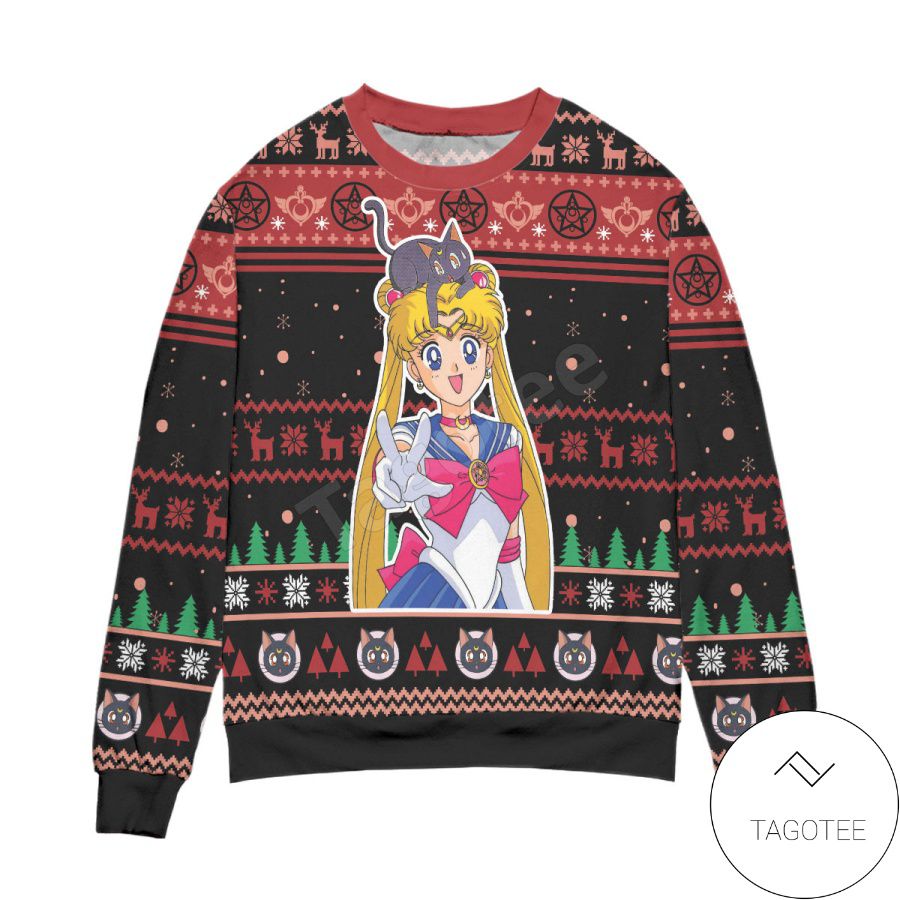 Sailor Moon Snowflake And Pine Tree Xmas Ugly Christmas Sweater
