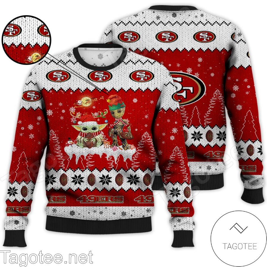 San Francisco 49ers NFL Baby Yoda And Baby Groot Ugly Christmas Sweater ...