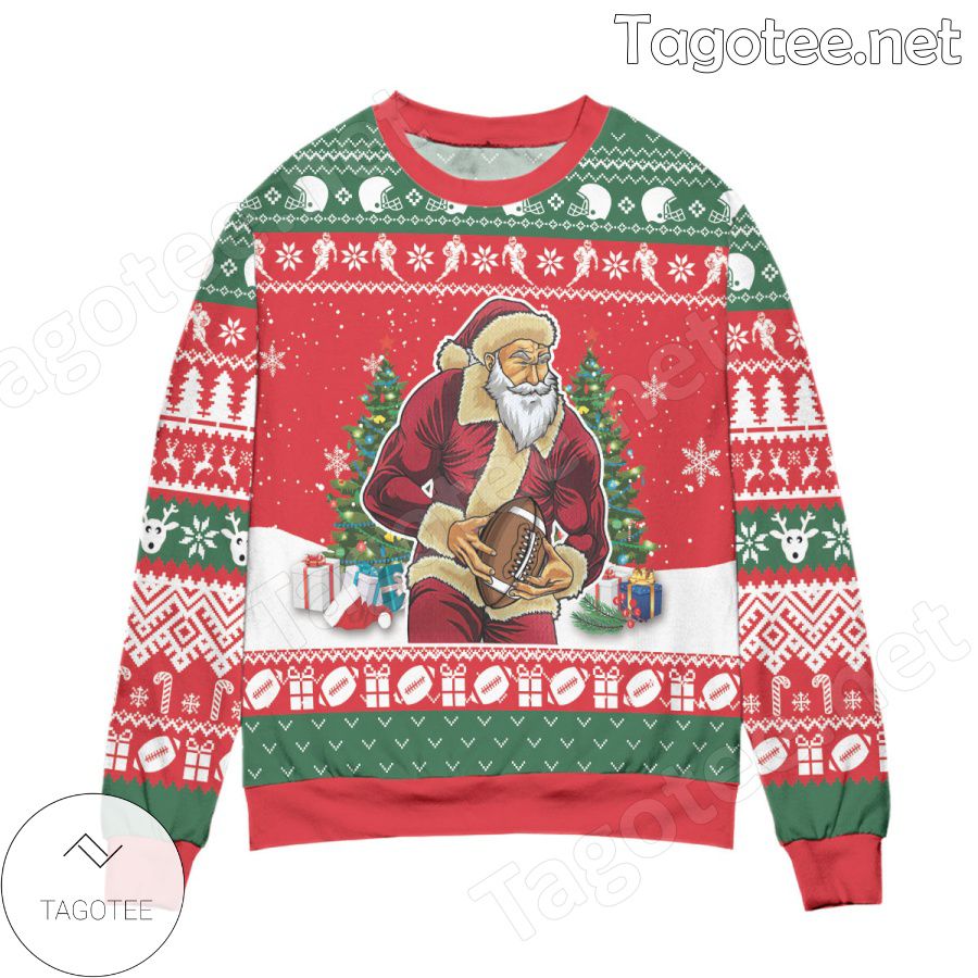 Santa Claus & Football Snowflake Holiday Ugly Christmas Sweater