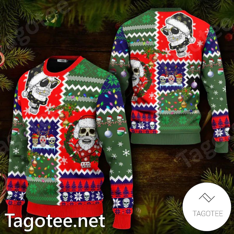 Santa Claus Skulls Cool Christmas Pattern Skull Ugly Christmas Sweater ...