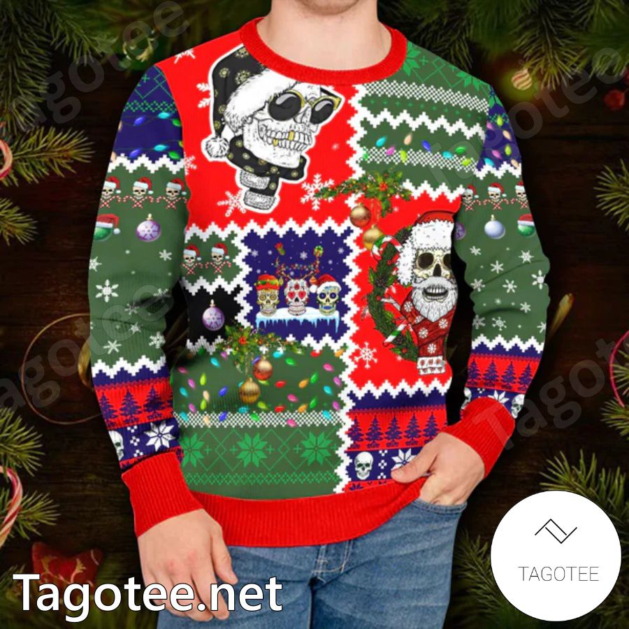 Santa Claus Skulls Cool Christmas Pattern Skull Ugly Christmas Sweater ...