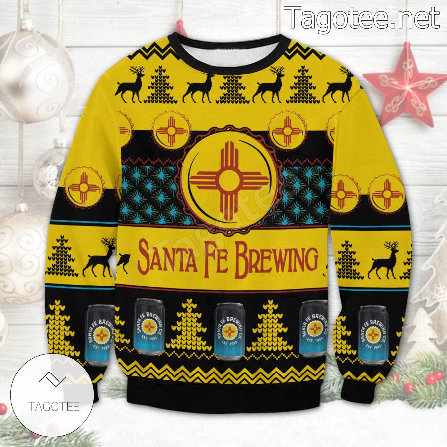 Santa Fe Brewing Beer Est 1988 Logo Reindeer Holiday Ugly Christmas Sweater