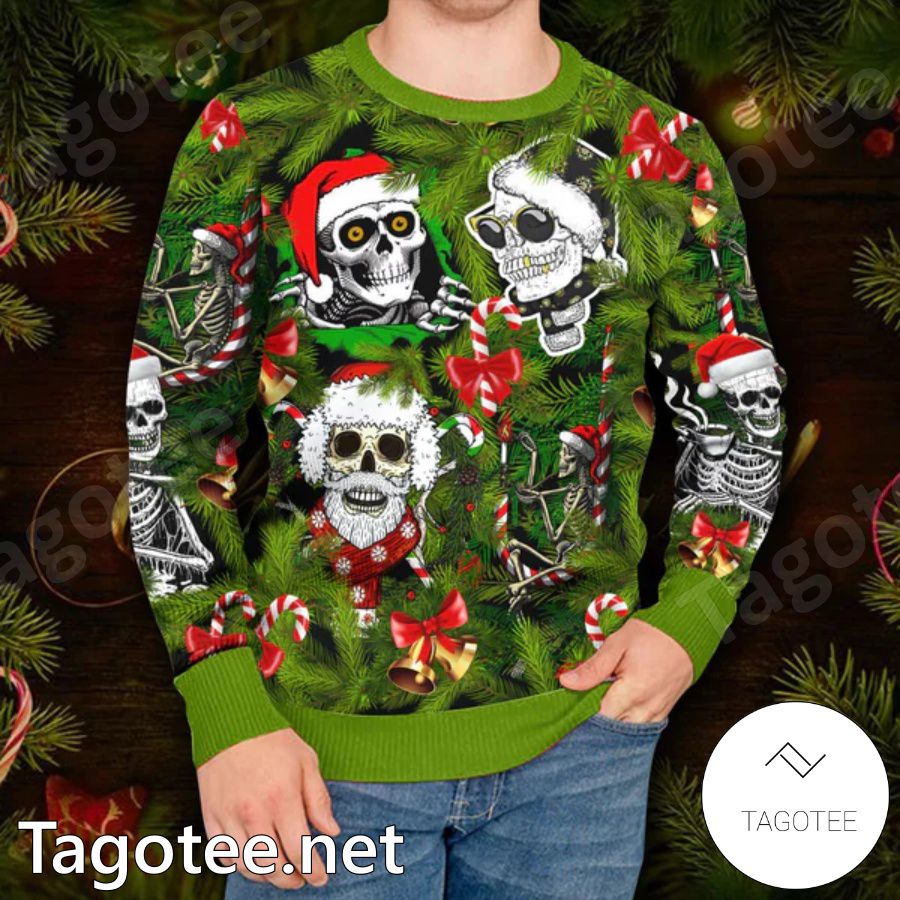 Santa Skulls In Christmas Tree Skull Ugly Christmas Sweater c