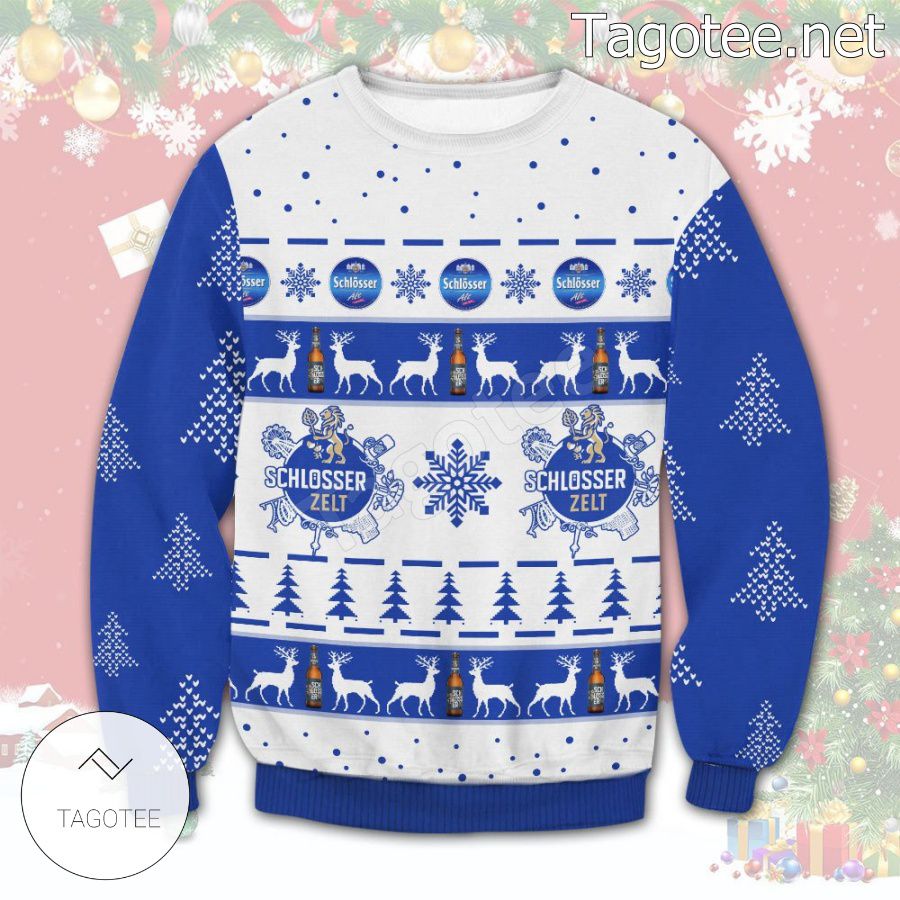 Schlosser Zelt Beer Pine Tree Holiday Ugly Christmas Sweater
