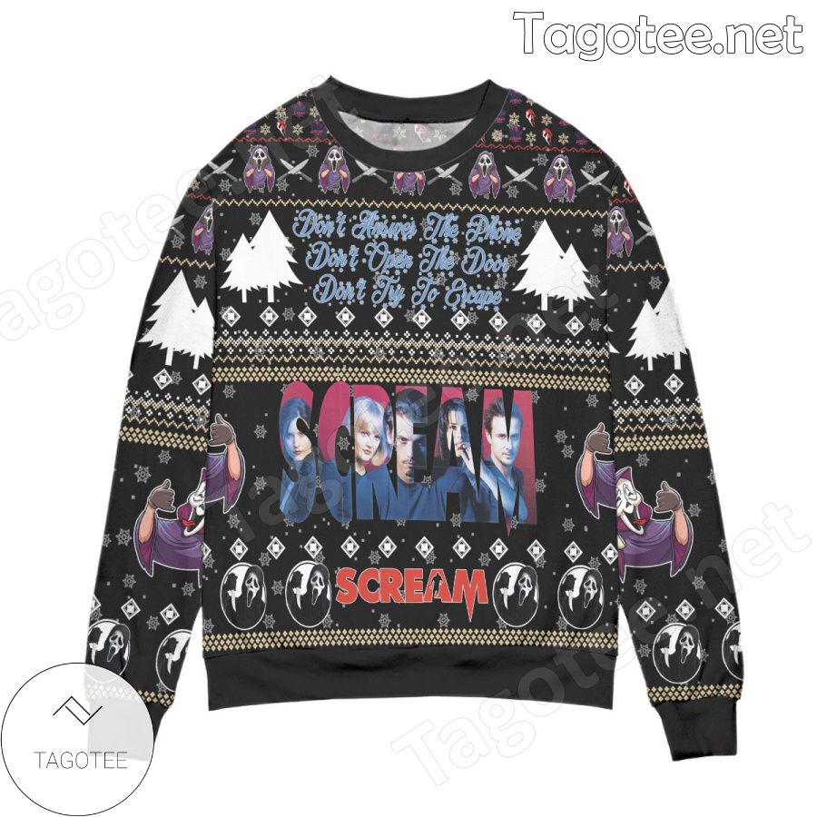 Scream Don't Answer The Phone Pine Tree Holiday Ugly Christmas Sweater