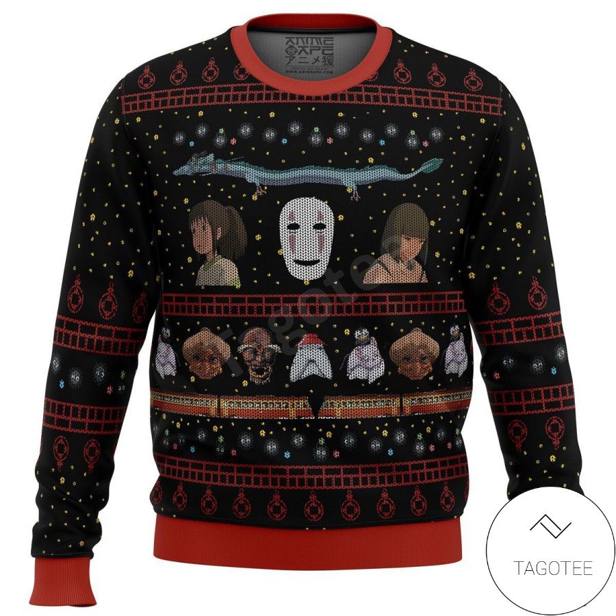 Studio Ghibli No Face Spirited Away Xmas Ugly Christmas Sweater