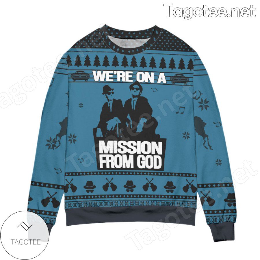 The Blues Brothers We're On A Mission From God Holiday Ugly Christmas Sweater