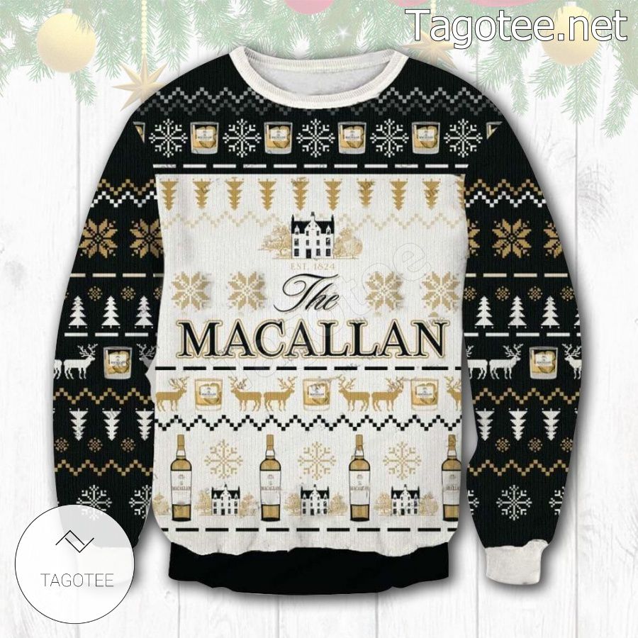 The Macallan Whiskey KLM Delft Blue Miniature Houses Holiday Ugly Christmas Sweater