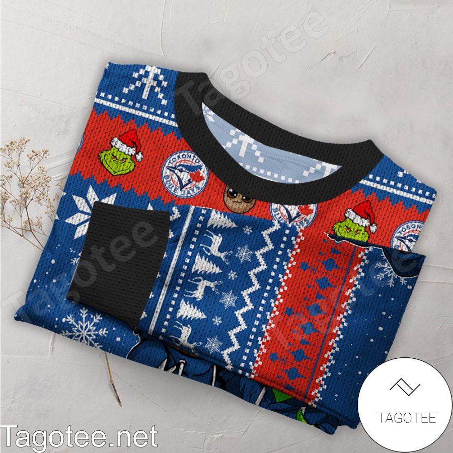 Toronto Blue Jays Baby Groot And Grinch MLB Ugly Christmas Sweater a