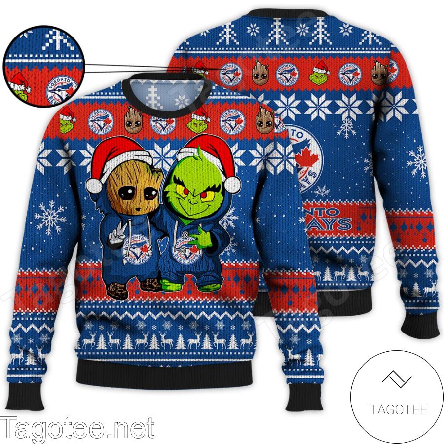 Toronto Blue Jays Baby Groot And Grinch MLB Ugly Christmas Sweater
