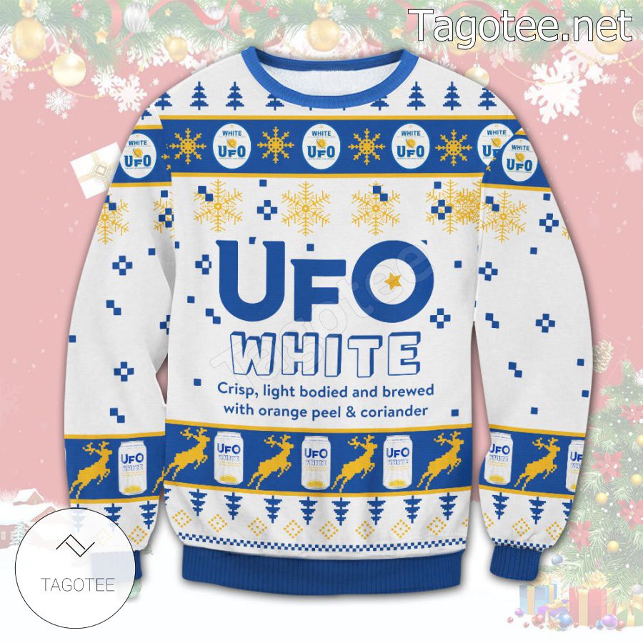 UFO White Beer Can Snowflake Holiday Ugly Christmas Sweater