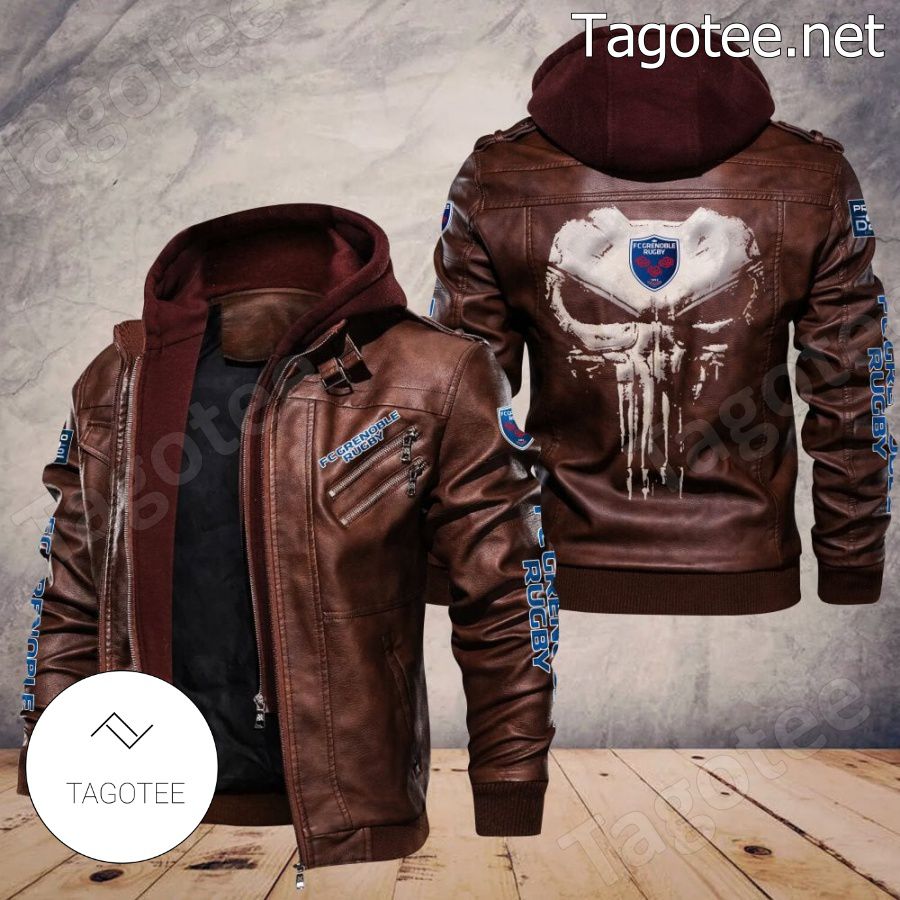 FC Grenoble Rugby Logo Sport Leather Jacket a