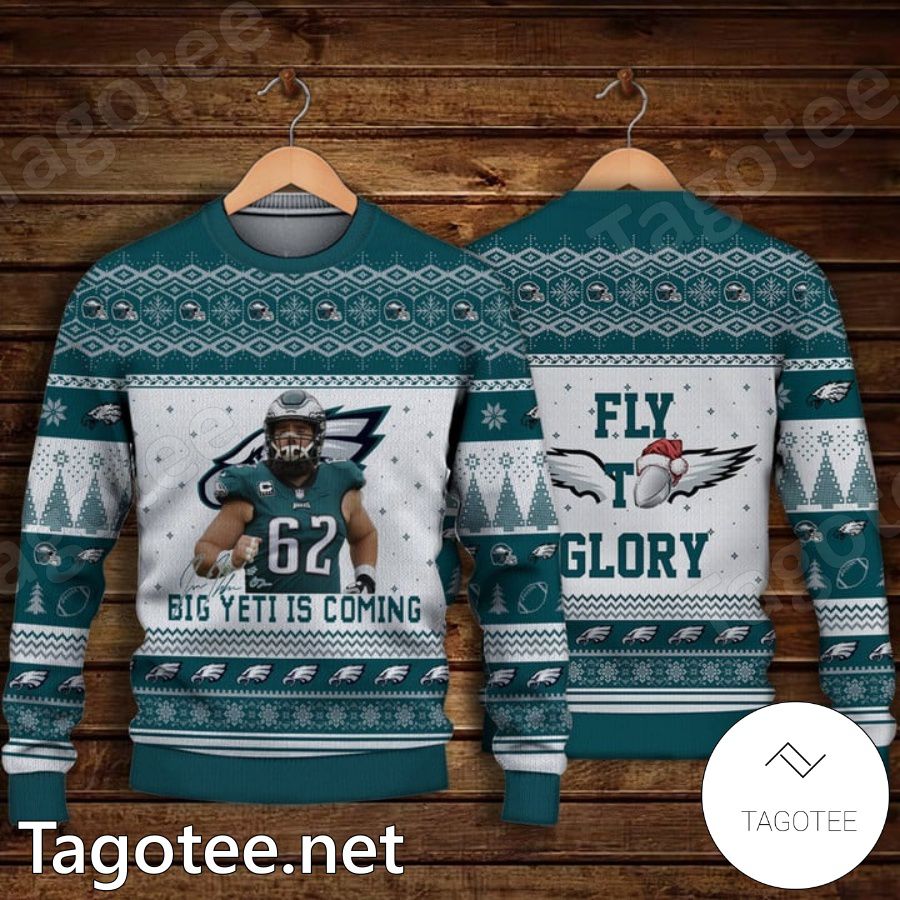 Jason Kelce Philadelphia Eagles Big Yeti Is Coming Fly To Glory Ugly Christmas  Sweater - Tagotee
