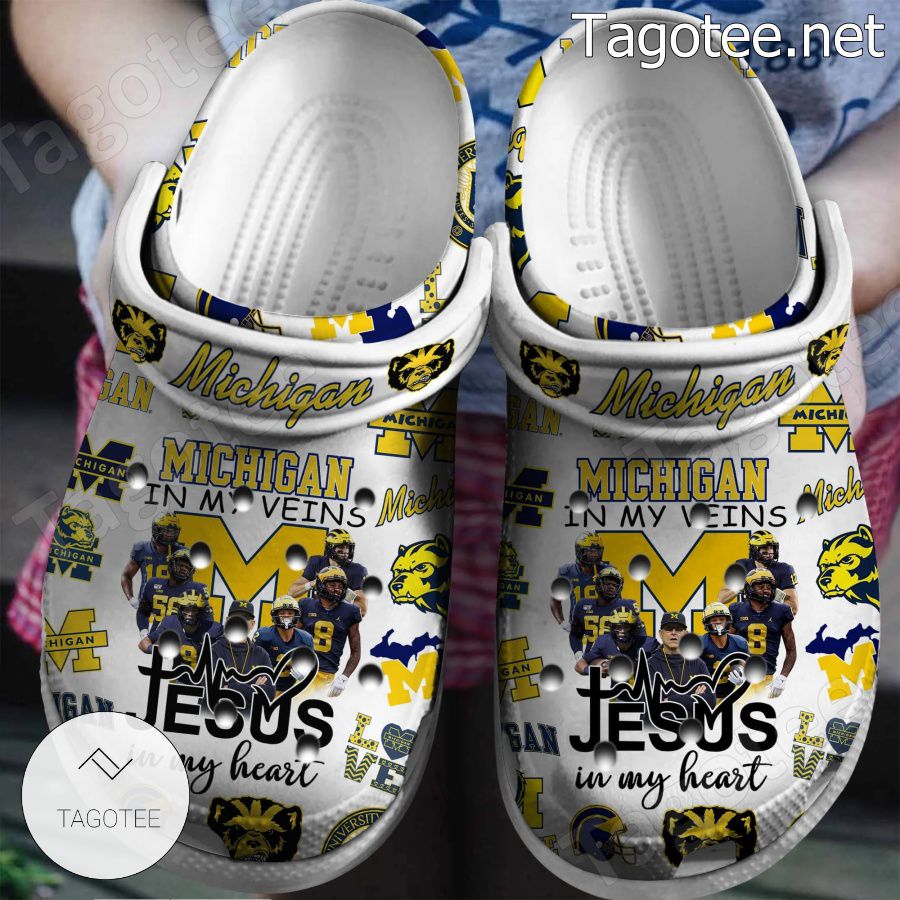 Michigan Wolverines In My Veins Jesus In My Heart Crocs Clogs