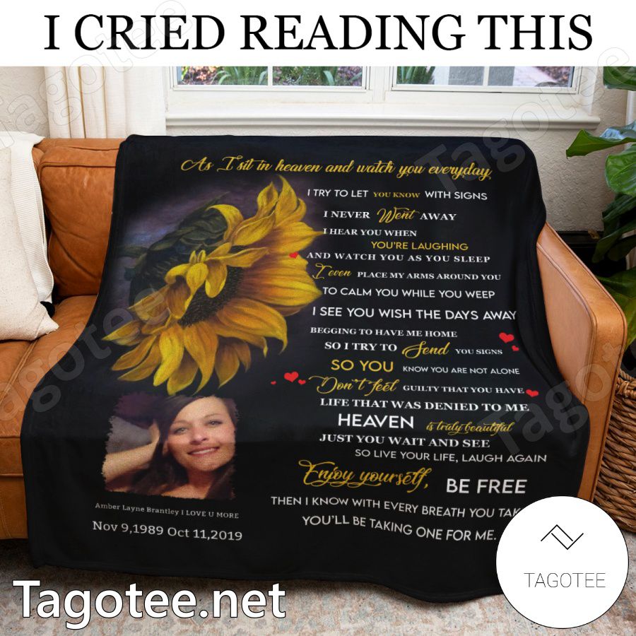 Personalized Sunflower As I Sit In Heaven And Watch You Everyday Blanket