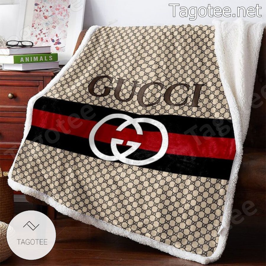 Gucci Black Red Stripe Beige Monogram Blanket