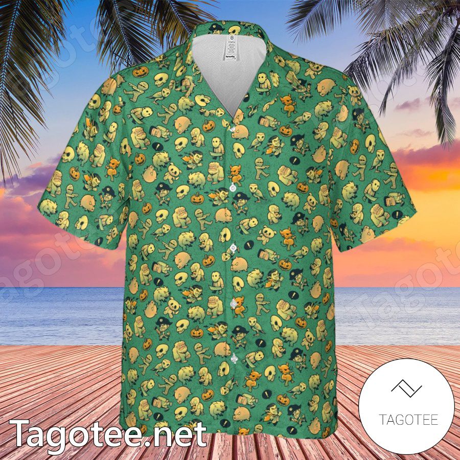 Terror Attack Cute Horror Characters Halloween Aloha Hawaii Shirt a