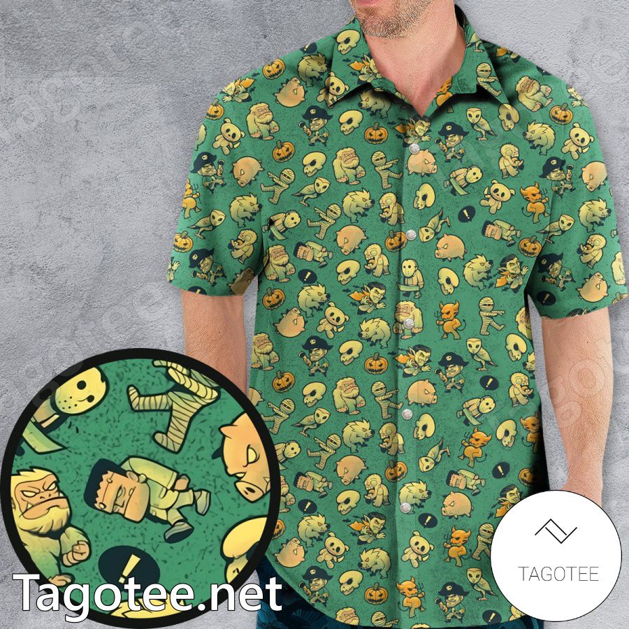 Terror Attack Cute Horror Characters Halloween Aloha Hawaii Shirt