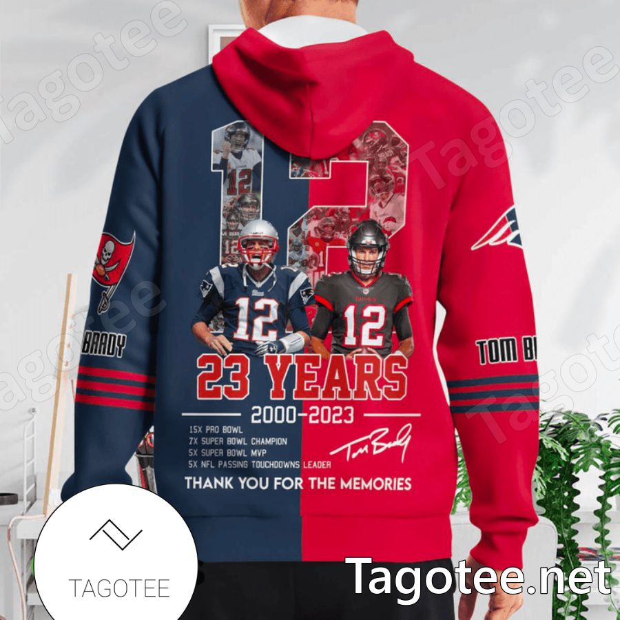 Tom Brady 12 23 Years 2000-2023 Thank You For The Memories Signatures Hoodie  - Tagotee