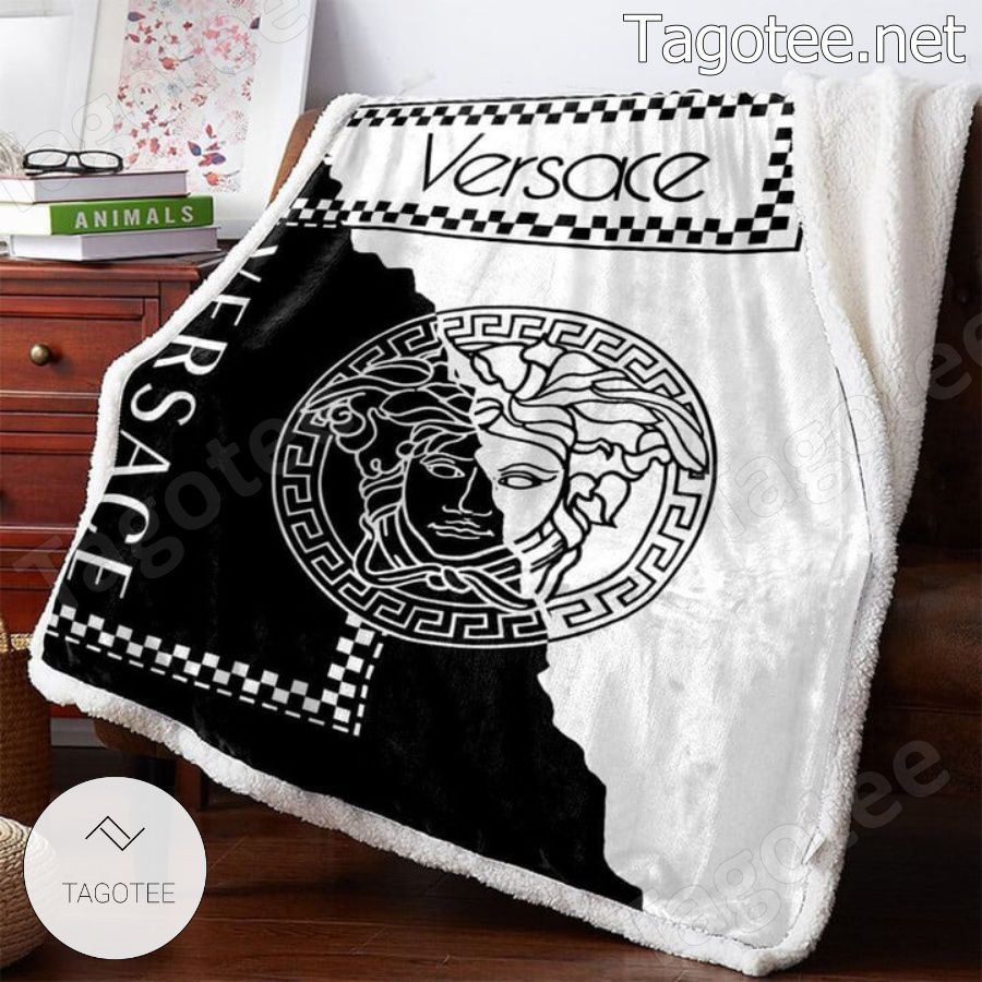 Versace Logo Half Black Half White Blanket