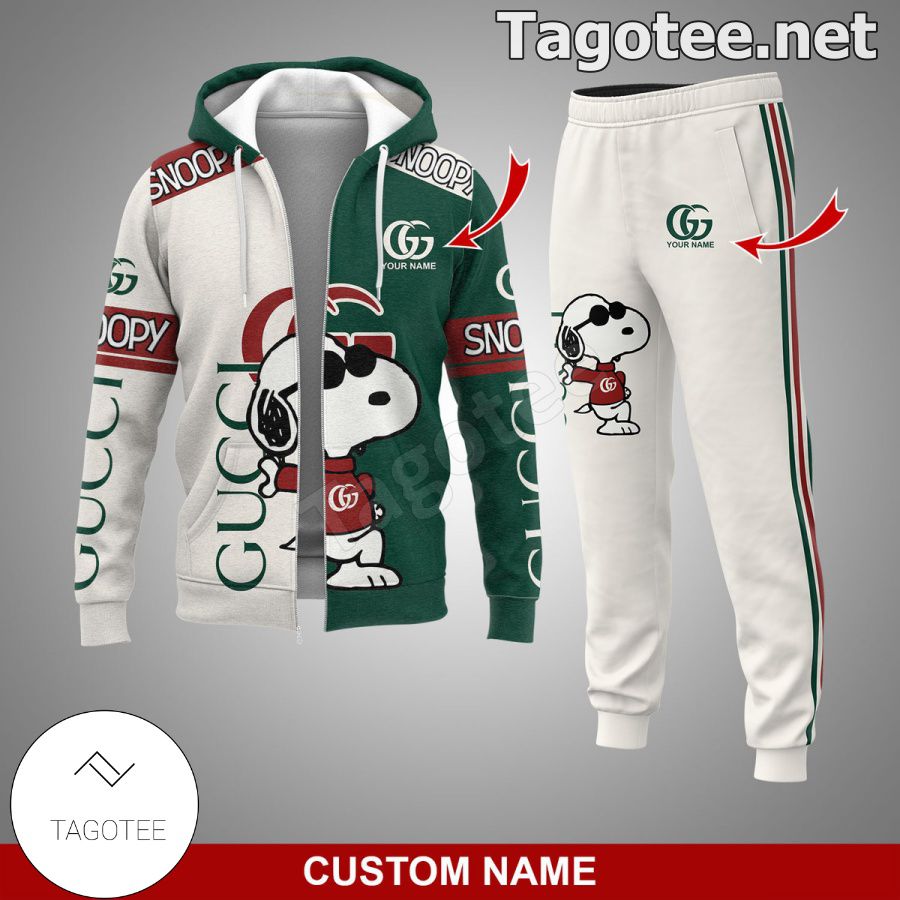 Personalized Gucci Snoopy Green And White Hoodie, Pants