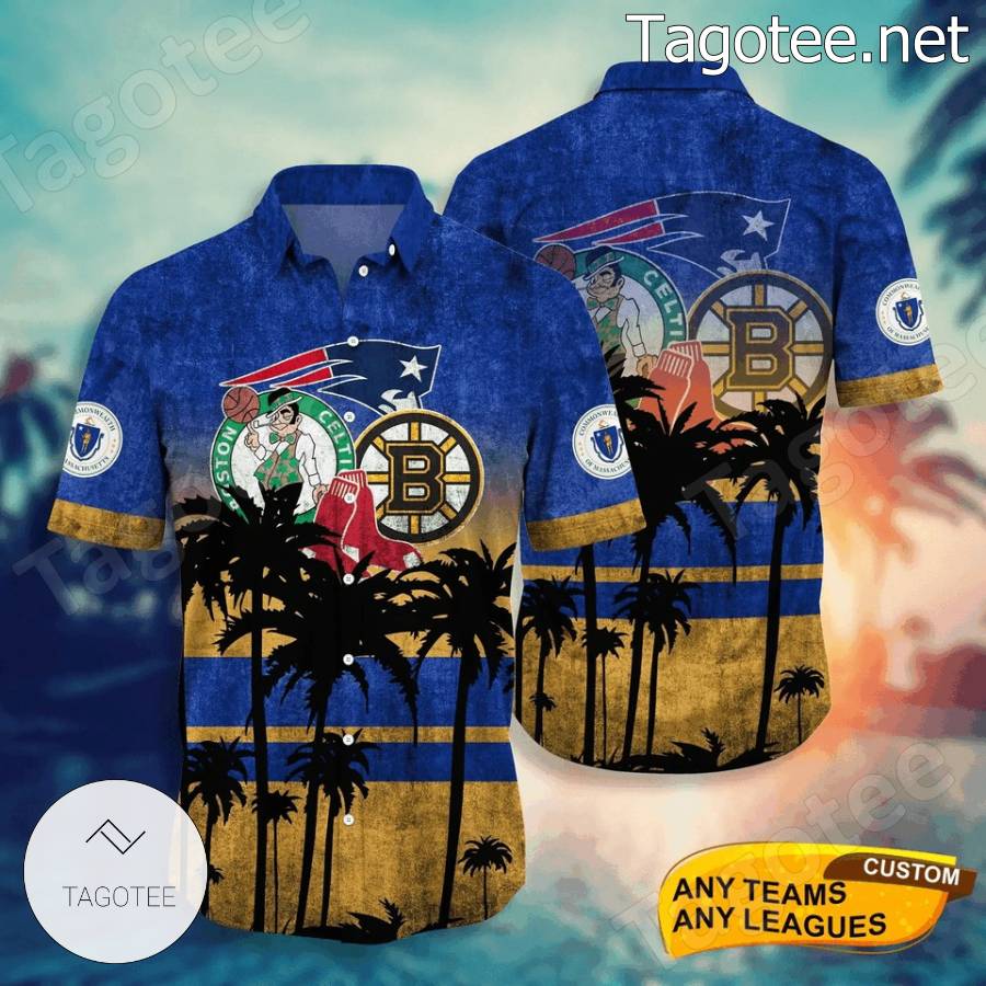 Boston Sports Logo Vintage Hawaiian Shirt - Tagotee