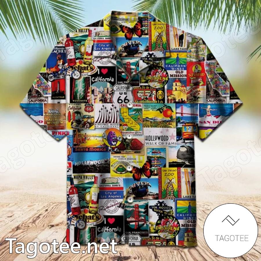 I Love California Collage Hawaiian Shirt