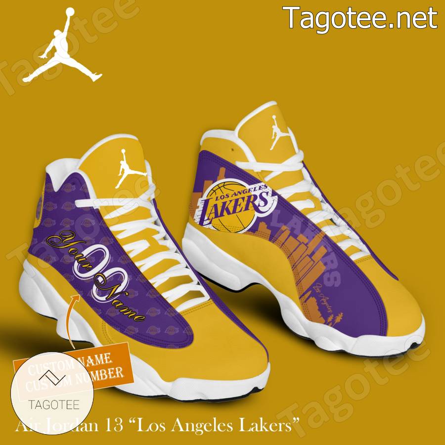 Los Angeles Lakers Personalized Name And Number Air Jordan 13 Shoes -  Tagotee