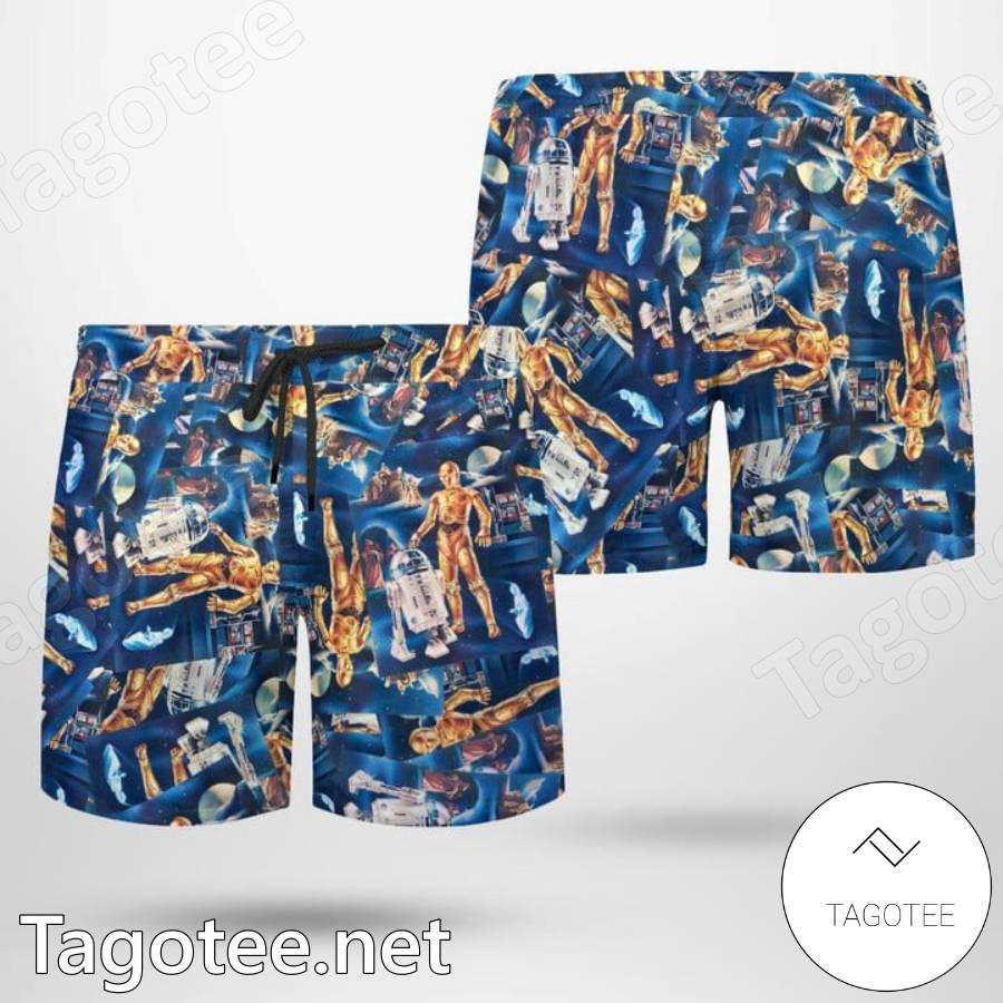 Star Wars C-3po And R2-d2 Hawaiian Shirt And Shorts x