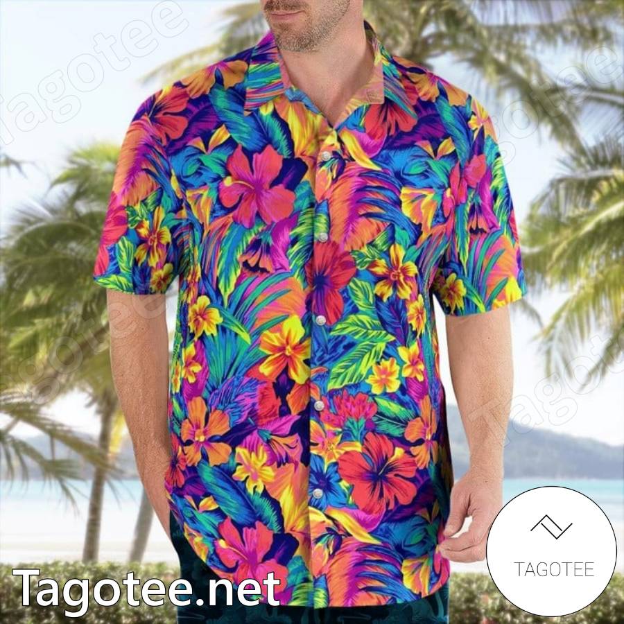 Tahitian Floral Spandex Hawaiian Shirt And Shorts b