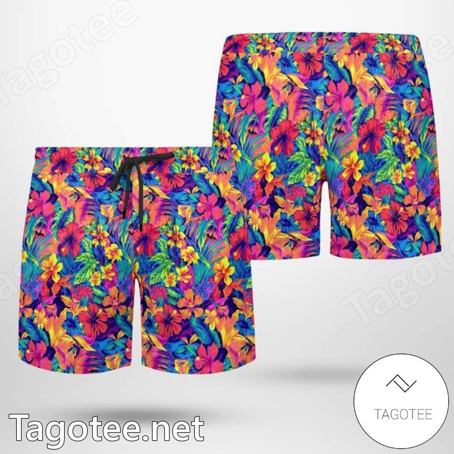 Tahitian Floral Spandex Hawaiian Shirt And Shorts c