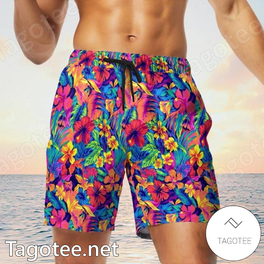 Tahitian Floral Spandex Hawaiian Shirt And Shorts y