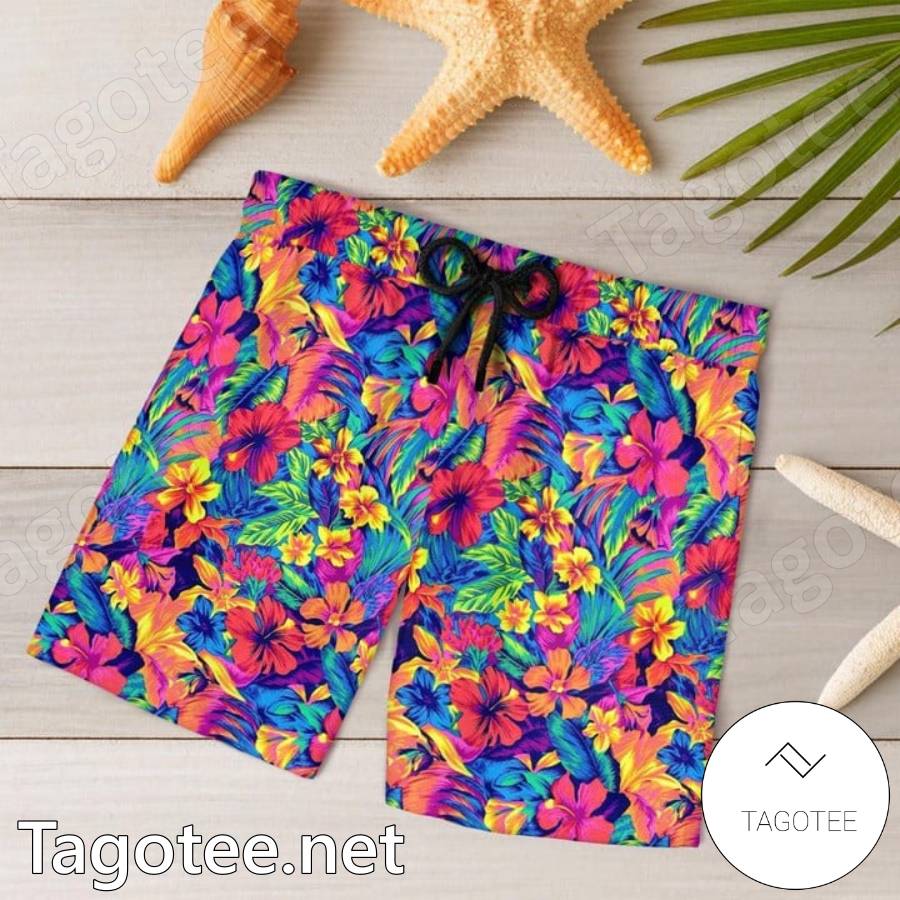 Tahitian Floral Spandex Hawaiian Shirt And Shorts z