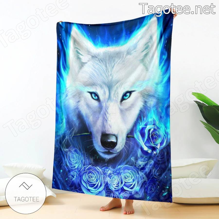 Wolf Blue Roses Blanket a