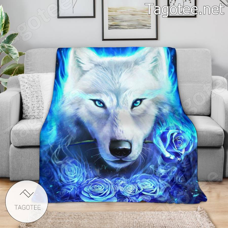 Wolf Blue Roses Blanket b