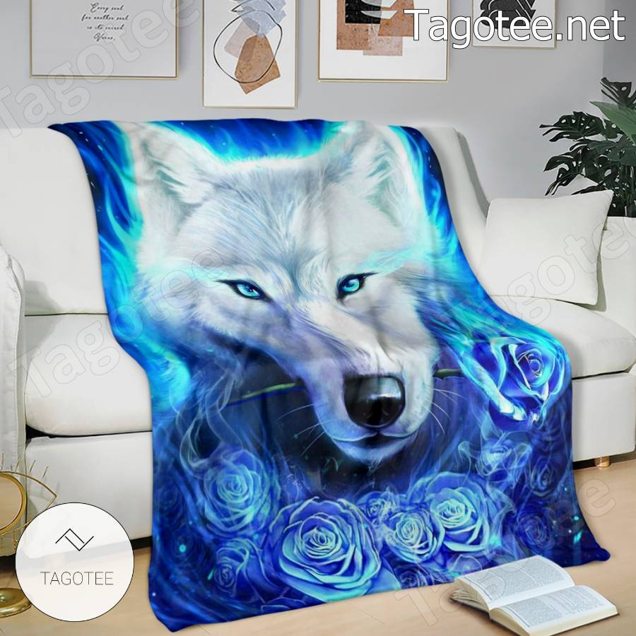 Wolf Blue Roses Blanket c