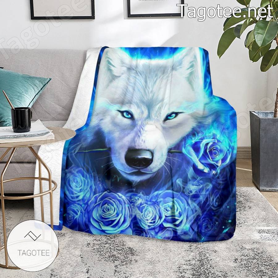 Wolf Blue Roses Blanket x