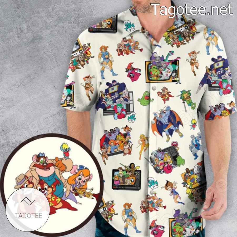 80s Famous Cartoon Characters Pattern Hawaiian Shirt a