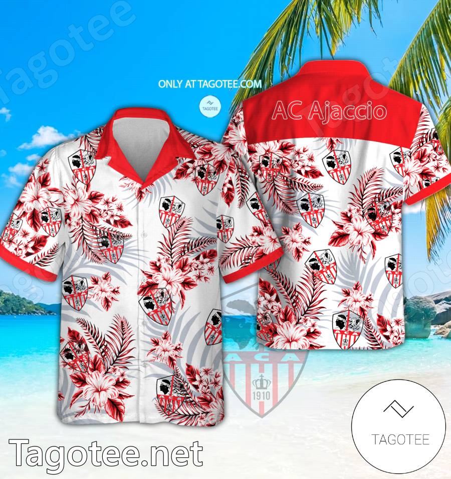 AC Ajaccio Logo Hawaiian Shirt And Shorts - BiShop