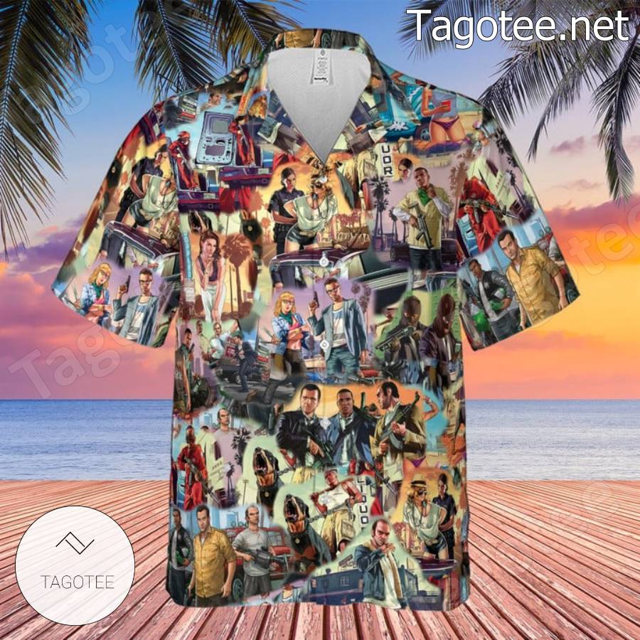 Grand Theft Auto Scenes Hawaiian Shirt b