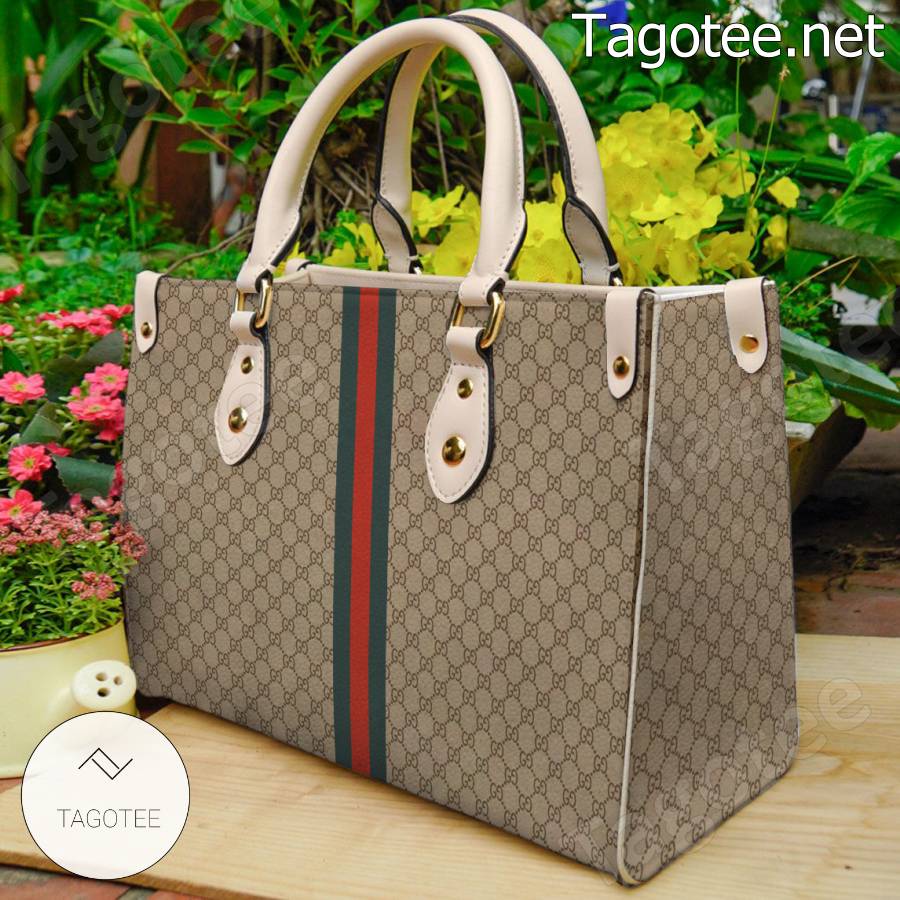 Gucci Monogram With Color Stripe Center Beige Handbag - Tagotee