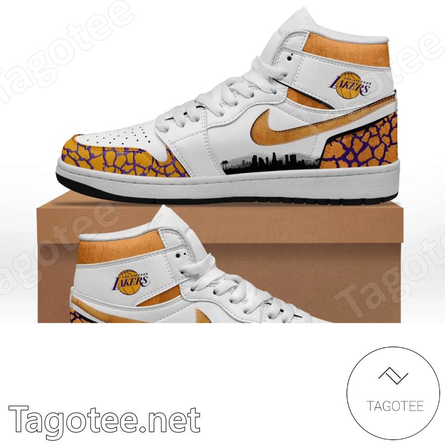 Los Angeles Lakers Cracked Pattern Air Jordan High Top Shoes