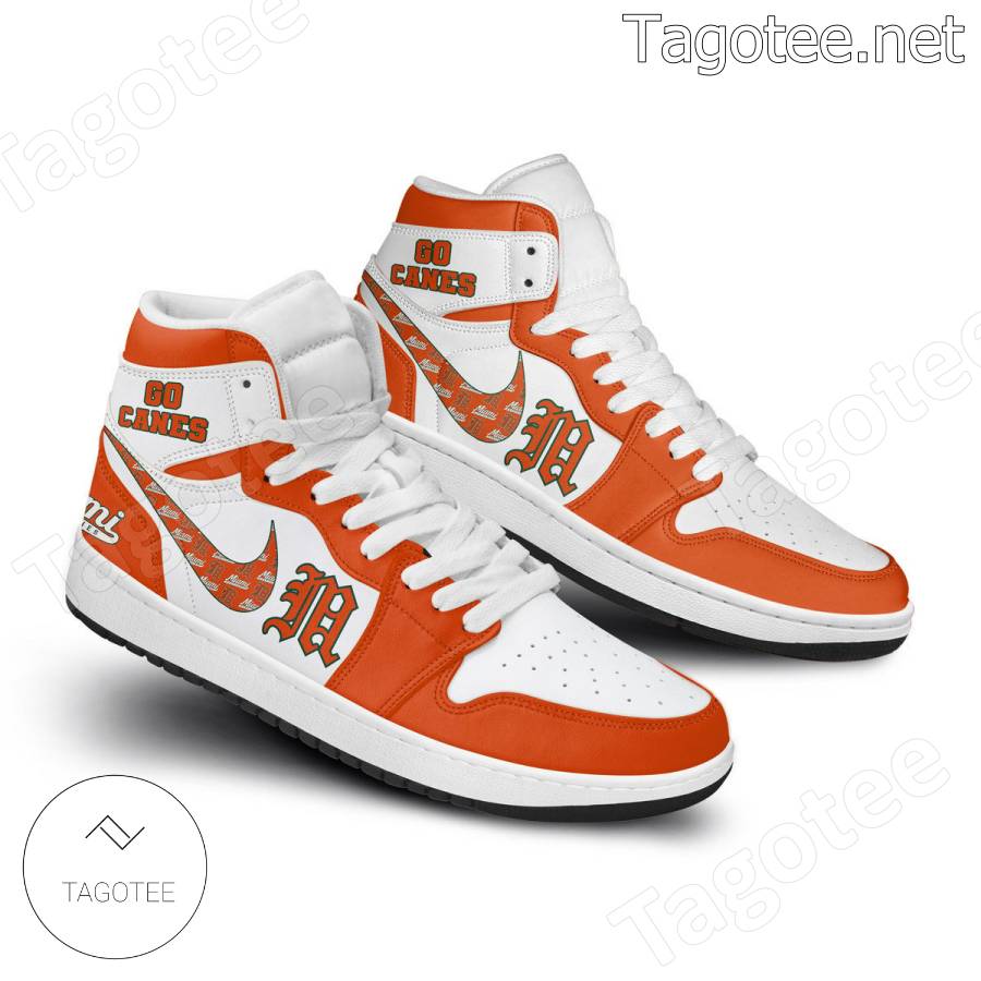Miami Hurricanes Go Canes Air Jordan High Top Shoes b