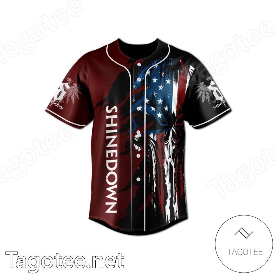 Shinedown Cause I Was Sent To Warn You Skull American Flag Baseball Jersey a