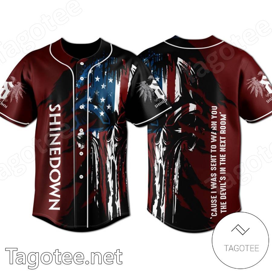 Shinedown Cause I Was Sent To Warn You Skull American Flag Baseball Jersey