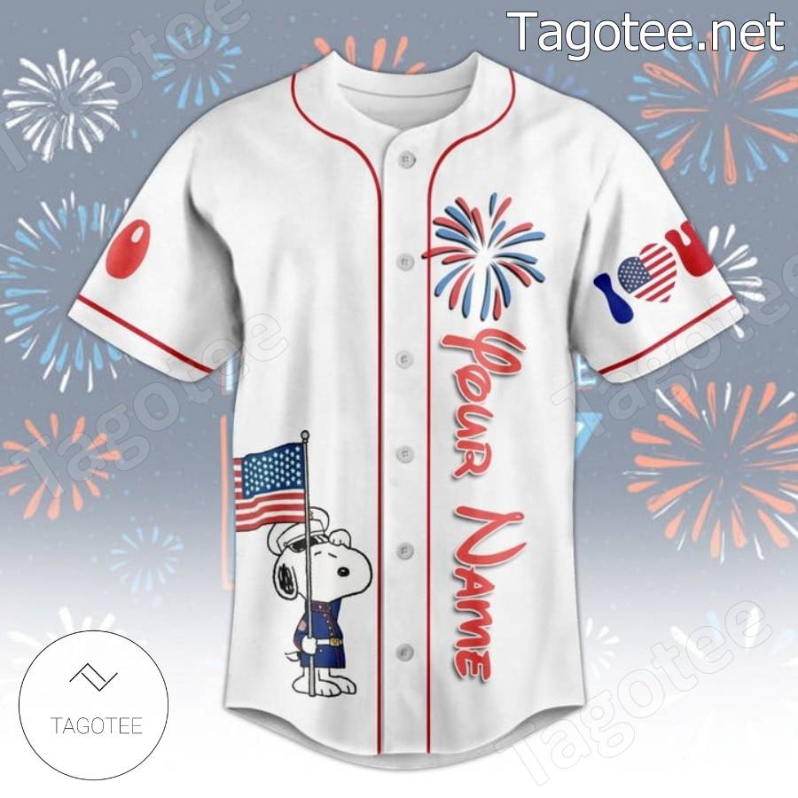 Snoopy Happy Independence Day Usa Personalized Baseball Jersey - Tagotee