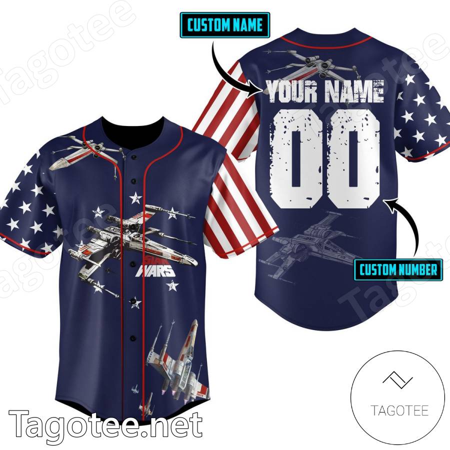 Star Wars Spaceships American Flag Personalized Baseball Jersey - Tagotee