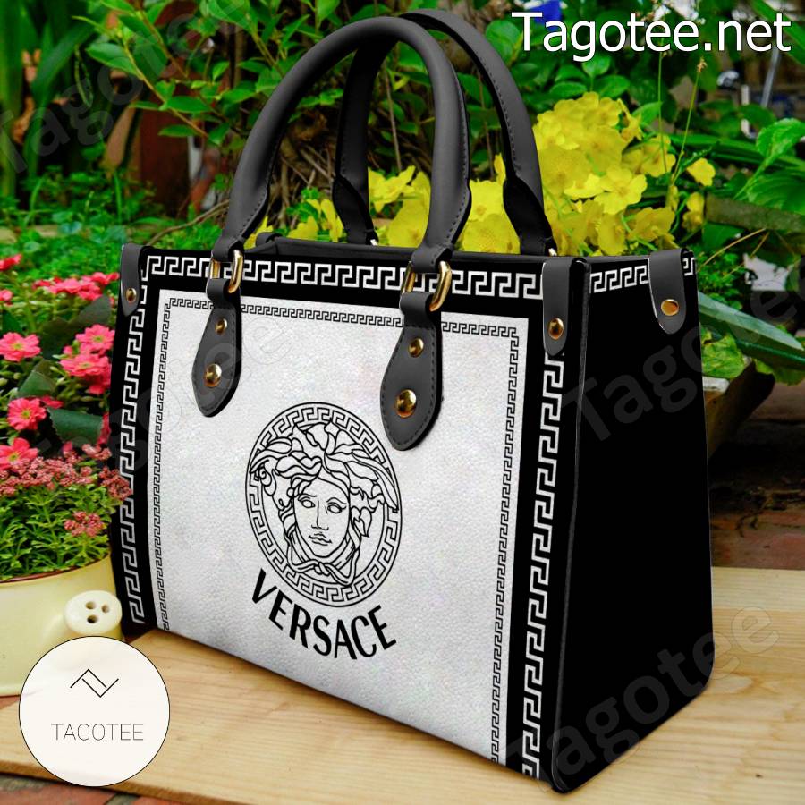 Versace Greek Key Black And White Handbag - Tagotee